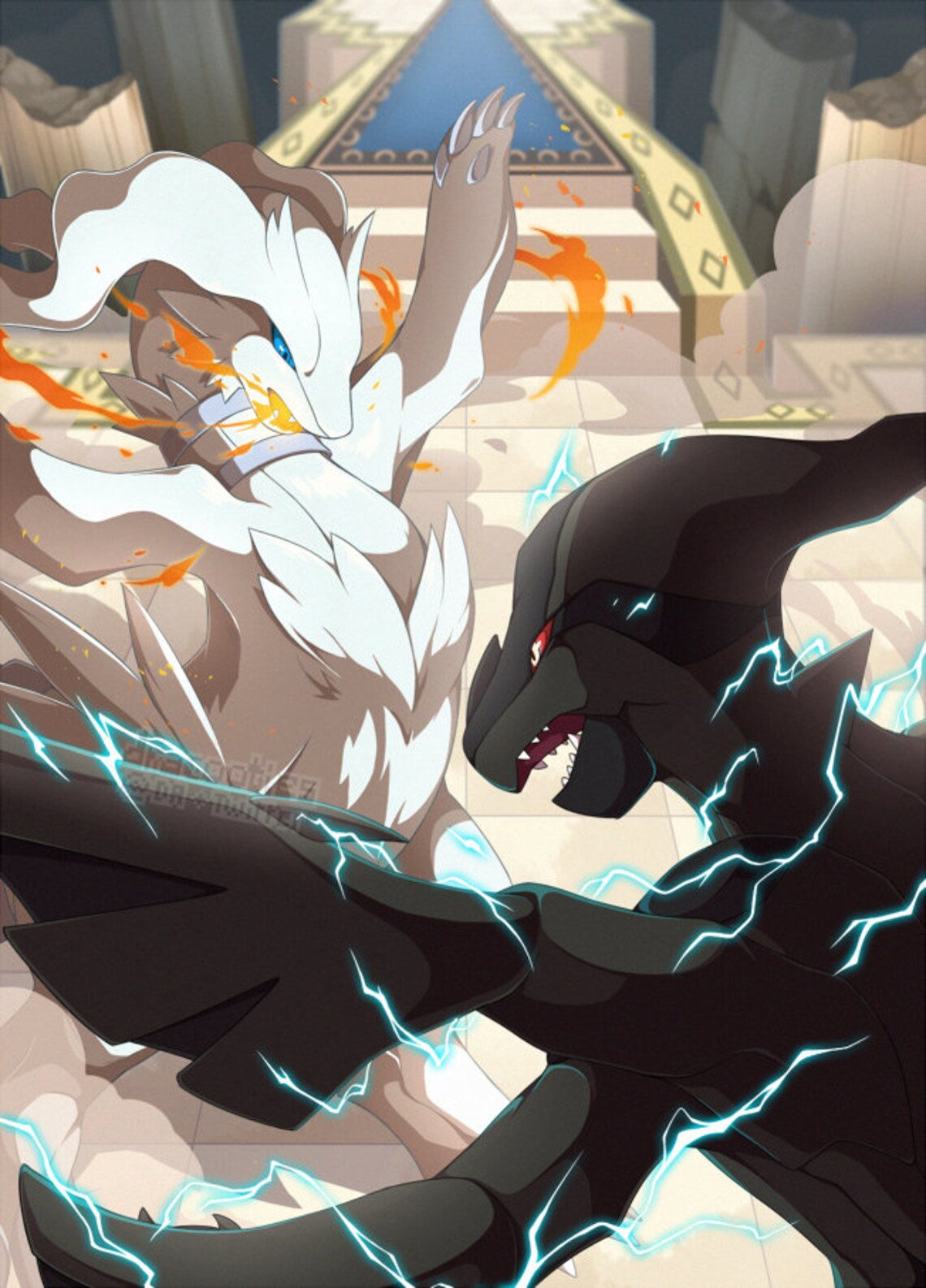 Reshiram Zekrom Pokemon Poster Print ✦ Unofficial Fan Merch